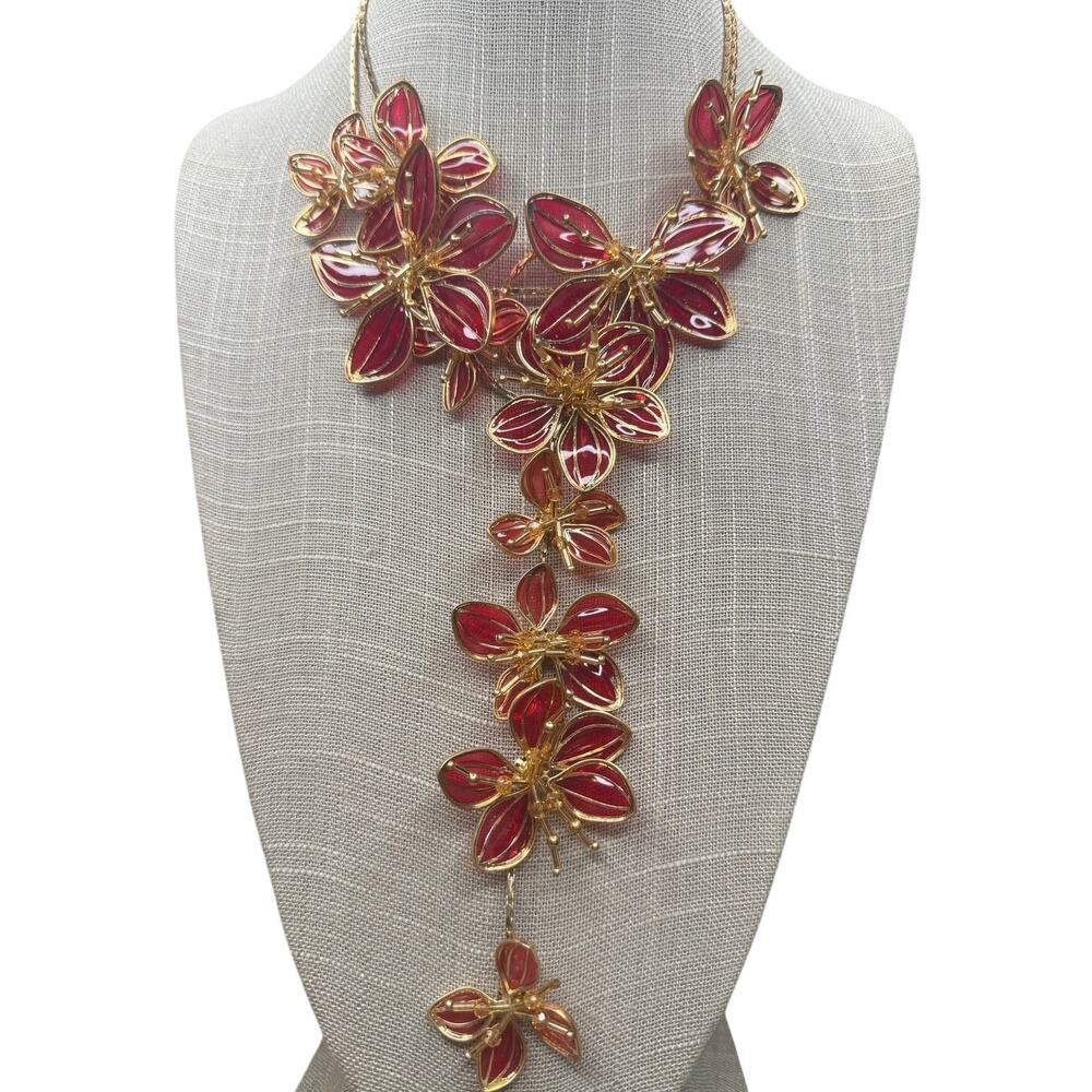 ZARA  Summer Statement Piece Floral Statement Necklace 13" Chain 2.25" Extender